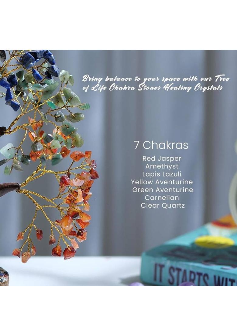 VIBESLE 7 Chakra Crystal Tree Feng Shui Money Tree Office Decor Crystals and Stones Decorative Showpiece - 25 cm&nbsp;&nbsp;(Stone, Multicolor) - Indya