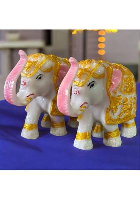 Saichha Gifts Handicraft Marble Gajlaxmi Elephant Pair for Home Decor Decorative Showpiece - 8 cm&nbsp;&nbsp;(Marble, Gold, White)