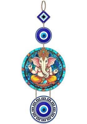 Angel Infinite Evil Eye Wall Hanging Printed Wooden Nazar Battu for Door Entrance & Wall Décor Decorative Showpiece - 20 cm&nbsp;&nbsp;(Wood, Dark Blue)