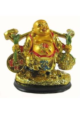 ASTRUMS Feng Shui Home Decoration Chinese Maitreya Laughing Buddha Statue Decorative Showpiece - 12 cm&nbsp;&nbsp;(Polyresin, Gold)