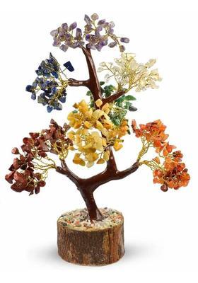 Sawcart Seven Chakra 500 Beads Crystal Bonsai Money Tree Natural Gemstone Feng Shui Home Office Decor Good Luck Wealth Prosperity Reiki Healing Positive Energy Spiritual Gift (Size 10-12 Inches) Decorative Showpiece - 30 cm&nbsp;&nbsp;(Stone, Crystal, Aluminium, Mu
