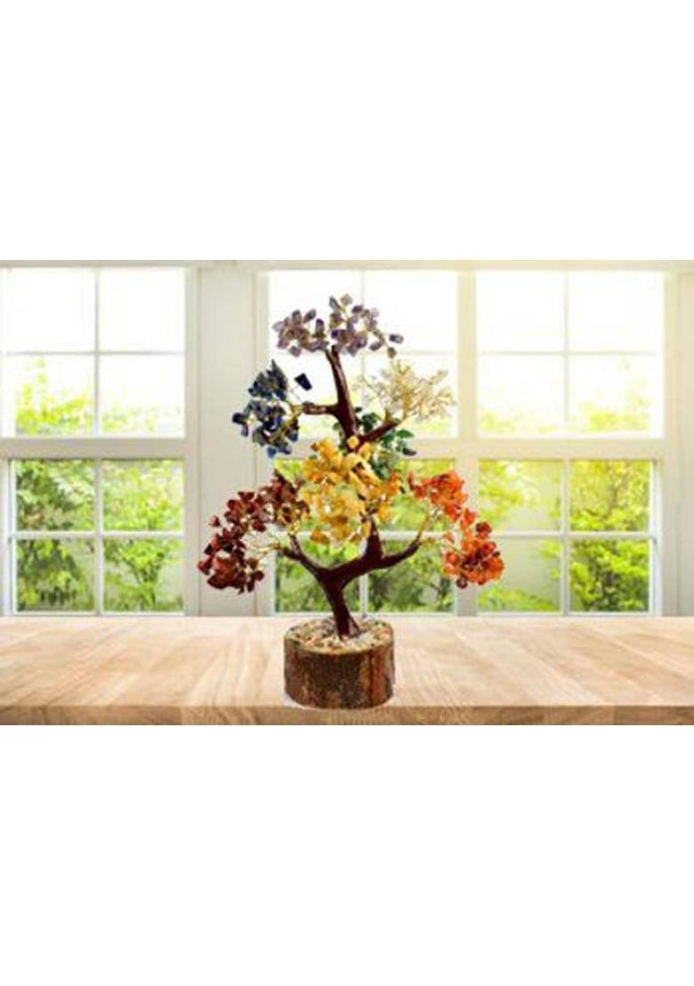 Sawcart Seven Chakra 500 Beads Crystal Bonsai Money Tree Natural Gemstone Feng Shui Home Office Decor Good Luck Wealth Prosperity Reiki Healing Positive Energy Spiritual Gift (Size 10-12 Inches) Decorative Showpiece - 30 cm&nbsp;&nbsp;(Stone, Crystal, Aluminium, Mu - Indya