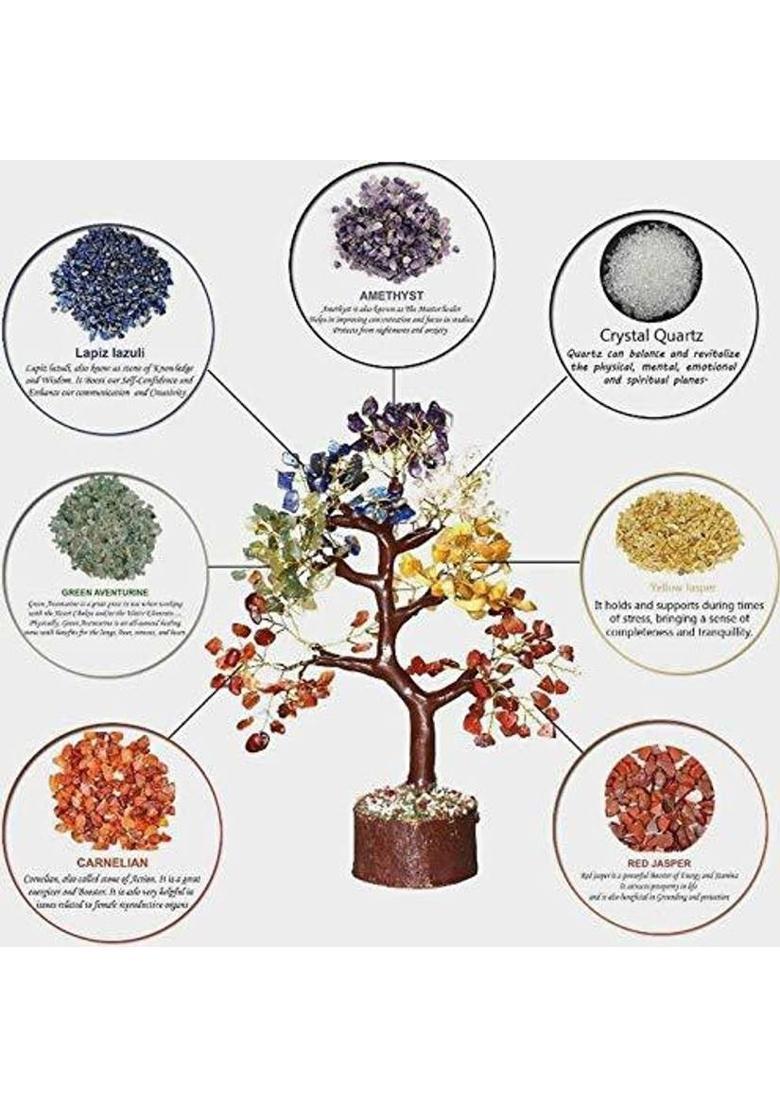Sawcart Seven Chakra 500 Beads Crystal Bonsai Money Tree Natural Gemstone Feng Shui Home Office Decor Good Luck Wealth Prosperity Reiki Healing Positive Energy Spiritual Gift (Size 10-12 Inches) Decorative Showpiece - 30 cm&nbsp;&nbsp;(Stone, Crystal, Aluminium, Mu - Indya
