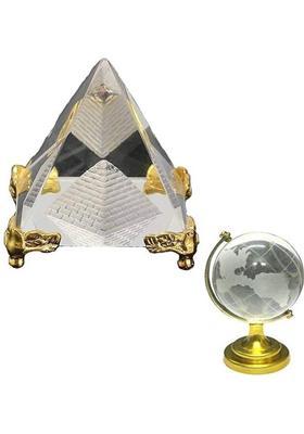 MAHIL DECOR Feng Shui Globe for Success and Crystal Glass Pyramid Decorative Showpiece Decorative Showpiece - 6 cm&nbsp;&nbsp;(Crystal, Multicolor)