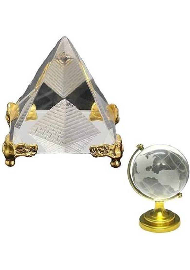 MAHIL DECOR Feng Shui Globe for Success and Crystal Glass Pyramid Decorative Showpiece Decorative Showpiece - 6 cm&nbsp;&nbsp;(Crystal, Multicolor) - Indya