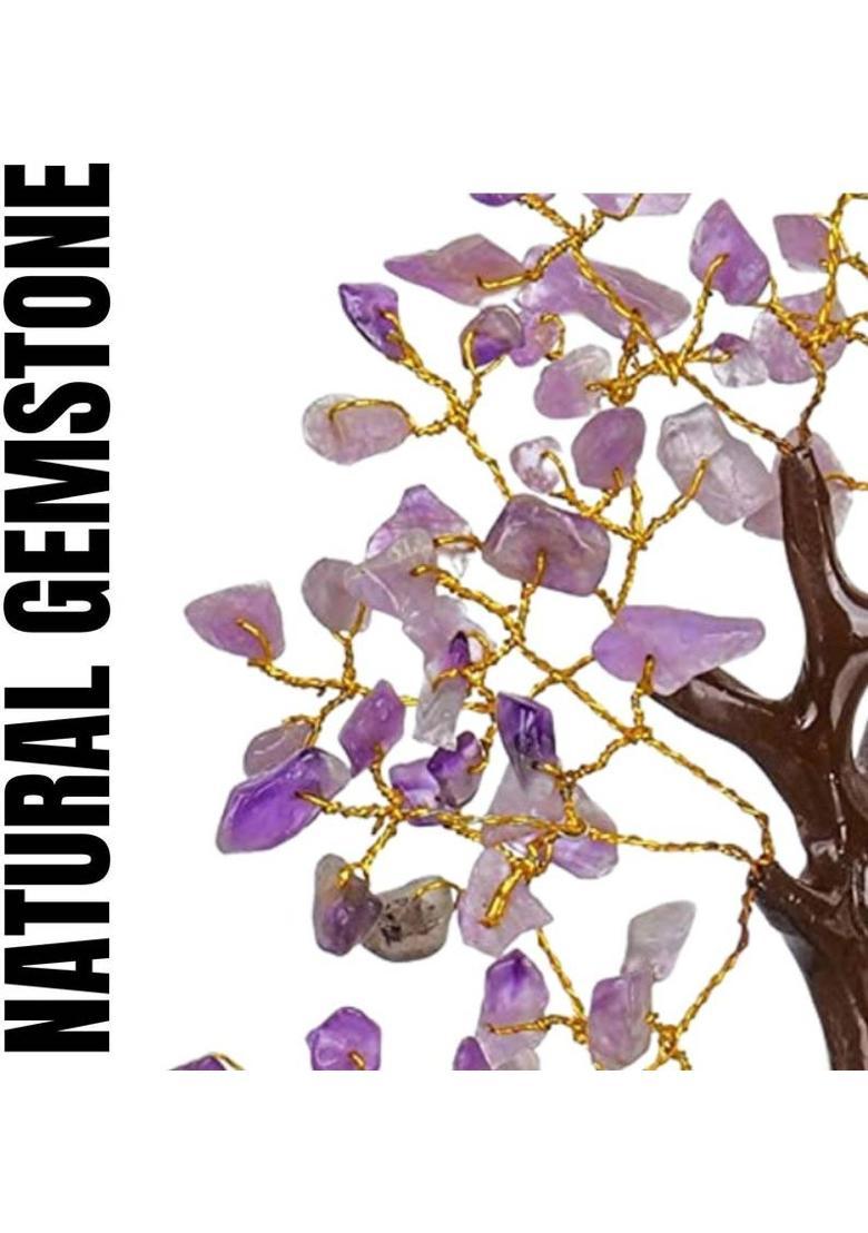 VIBESLE Amethyst Gemstone Chakra Tree Feng Shui Money Bonsai Reiki Healing Crystals Decorative Showpiece - 18 cm&nbsp;&nbsp;(Crystal, Wood, Purple) - Indya