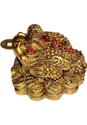 9tees Mart / Vastu / Feng Shui / Three Legged Frog With Coin For Health Wealth And Happiness Decorative Showpiece - 5 cm&nbsp;&nbsp;(Polyresin, Gold)