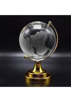 MSTRADERS Feng Shui Crystal Globe with Golden Stand for Positive Energy & Prosperity Decorative Showpiece - 3 cm&nbsp;&nbsp;(Glass, Gold)
