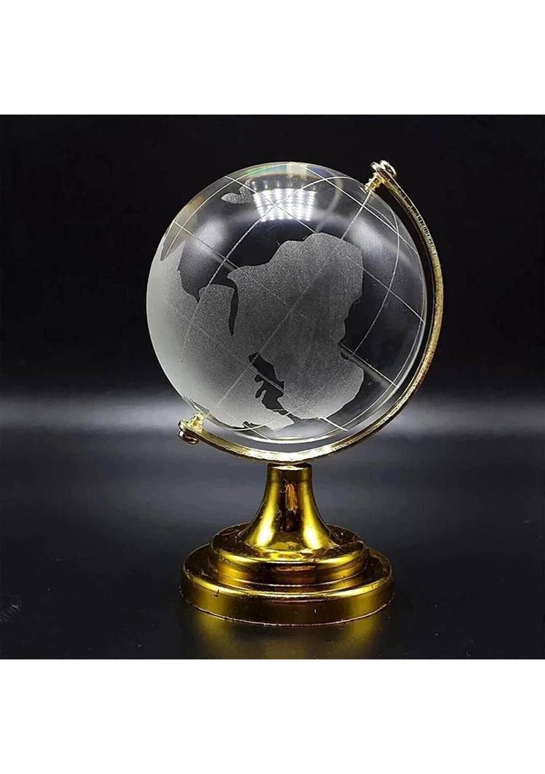 MSTRADERS Feng Shui Crystal Globe with Golden Stand for Positive Energy & Prosperity Decorative Showpiece - 3 cm&nbsp;&nbsp;(Glass, Gold) - Indya