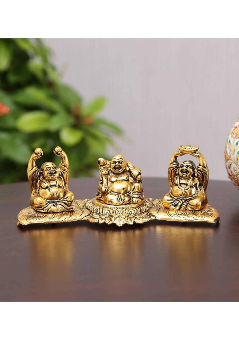 KridayKraft Laughing budha gold Decorative Showpiece - 7 cm&nbsp;&nbsp;(Aluminium, Gold) - Indya