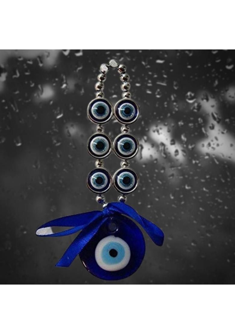 GJ Evil Eye Hanging for Home, Office, Shop & Car Decorative Showpiece - 16 cm&nbsp;&nbsp;(Glass, Blue, Silver) - Indya
