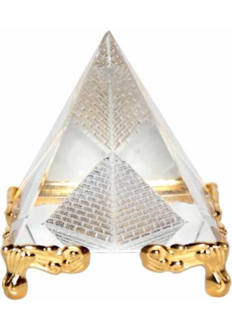 Vastu Art Vastu / Feng Shui / Crystal Pyramid -For Positive Energy & Vastu Correction Decorative Showpiece - 6 cm&nbsp;&nbsp;(Glass, White) - Indya