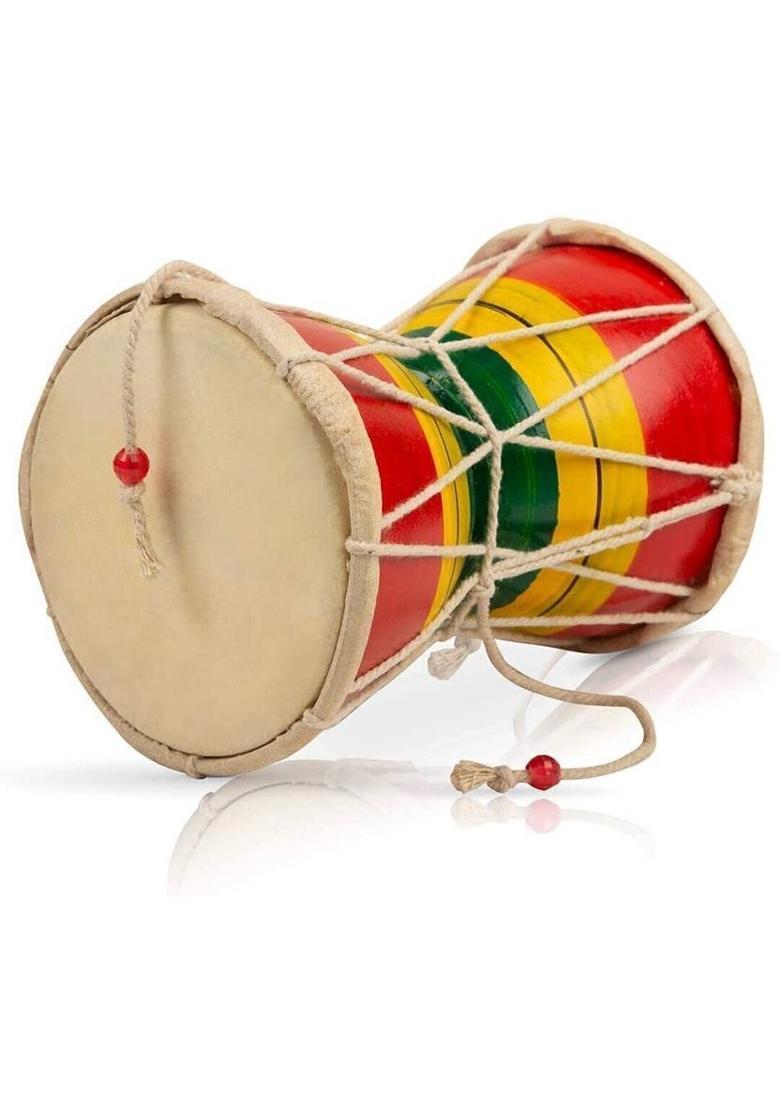 Divine Creations Shiv Wooden Damaru for Puja, Kirtan - Handcrafted Musical Instrument Decorative Showpiece - 10 cm&nbsp;&nbsp;(Wood, Multicolor) - Indya
