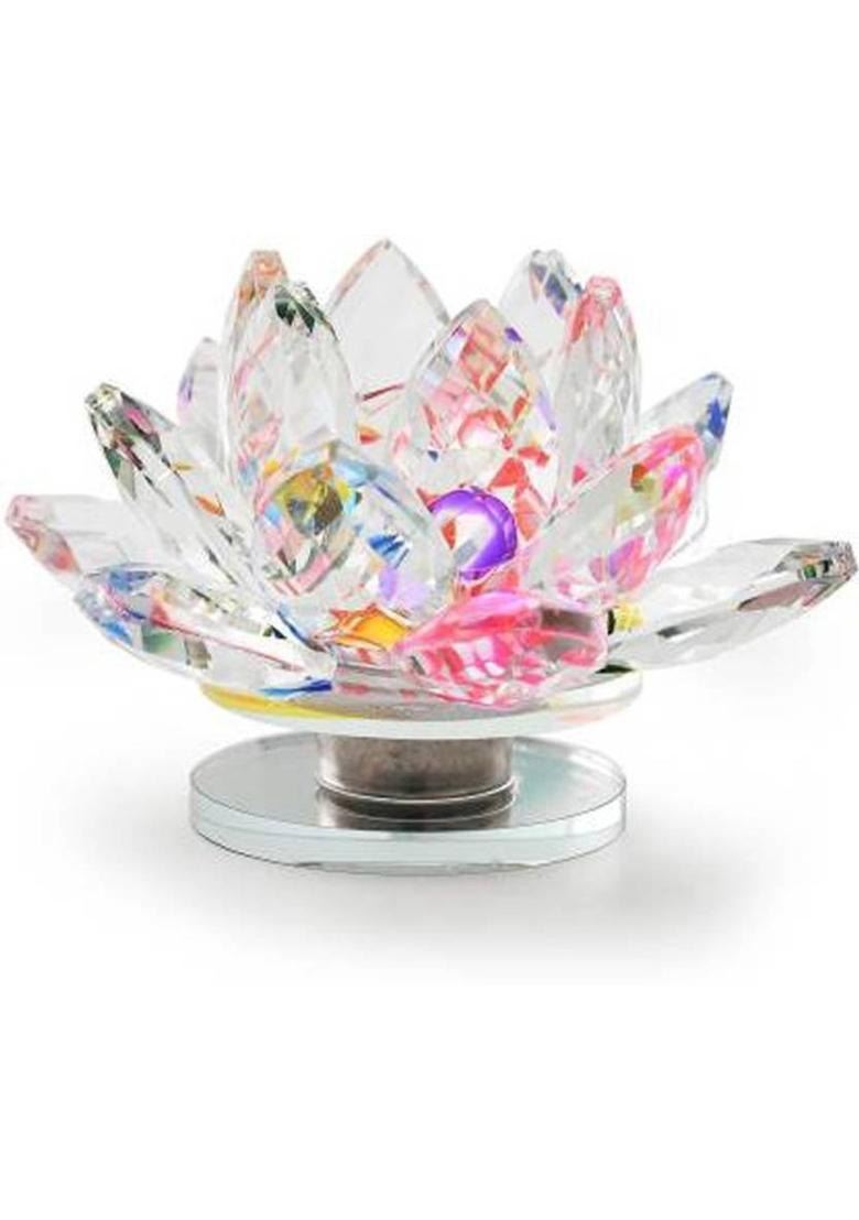 FLORID Crystal Lotus Flower On Stand with Rotating Base Multi Colorful (1 Piece) for Positive Energy and Good Luck Home Decoration Items Gifts Decorative Showpiece - 10 cm&nbsp;&nbsp;(Glass, Multicolor) - Indya