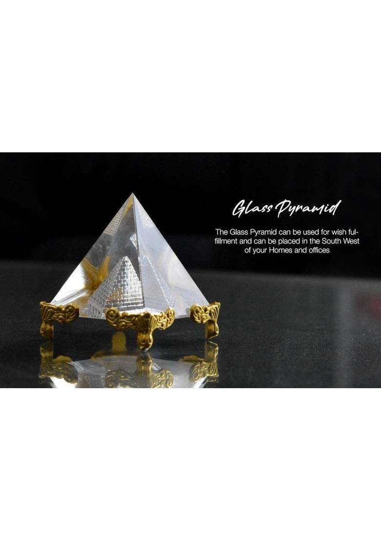 Namah Vastu/Feng Shui Crystal Glass Pyramid for Prosperity - 5cm Decorative Showpiece - 5 cm&nbsp;&nbsp;(Crystal, Metal, Clear) - Indya