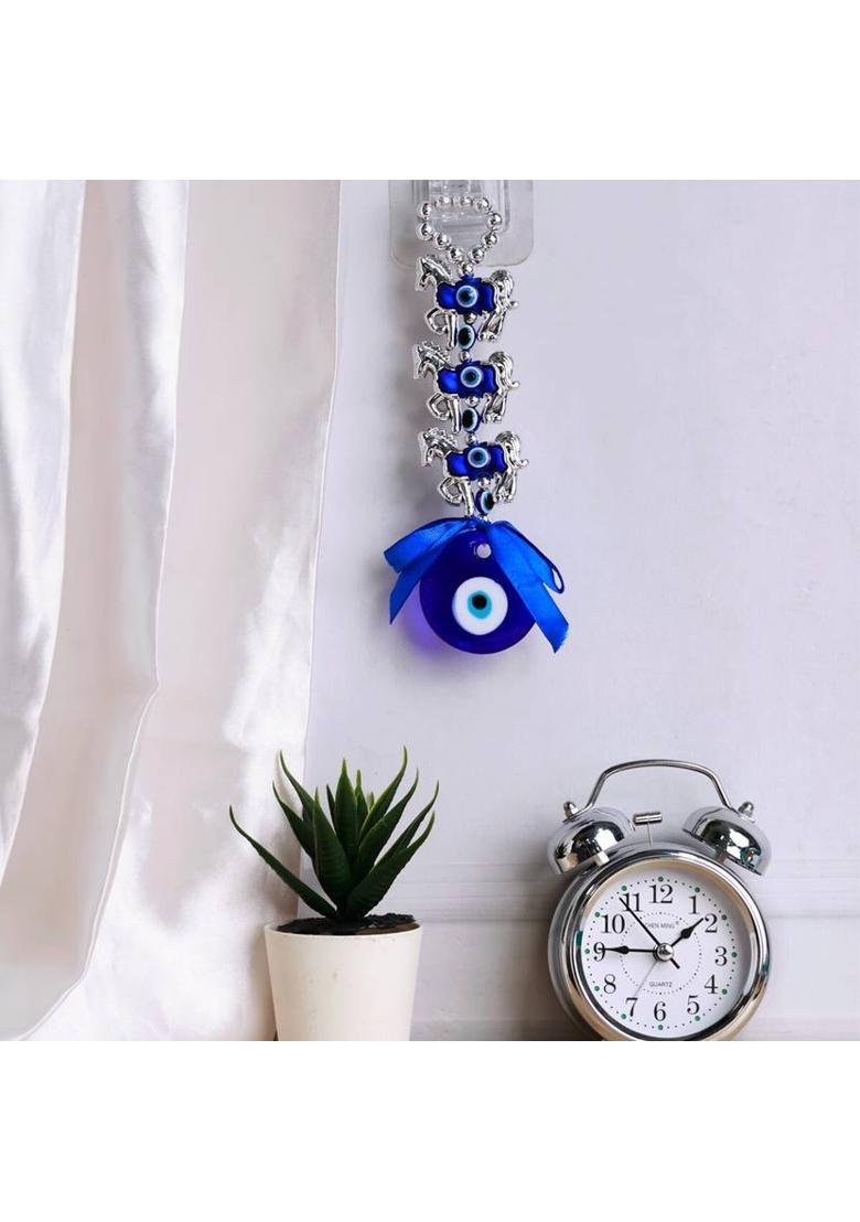 Shubhanjali Evil Eye 3 Horse Hanging for Home Decor Items Car Wall Decor Door Entrance Vastu Decorative Showpiece - 6.5 cm&nbsp;&nbsp;(Glass, Blue) - Indya