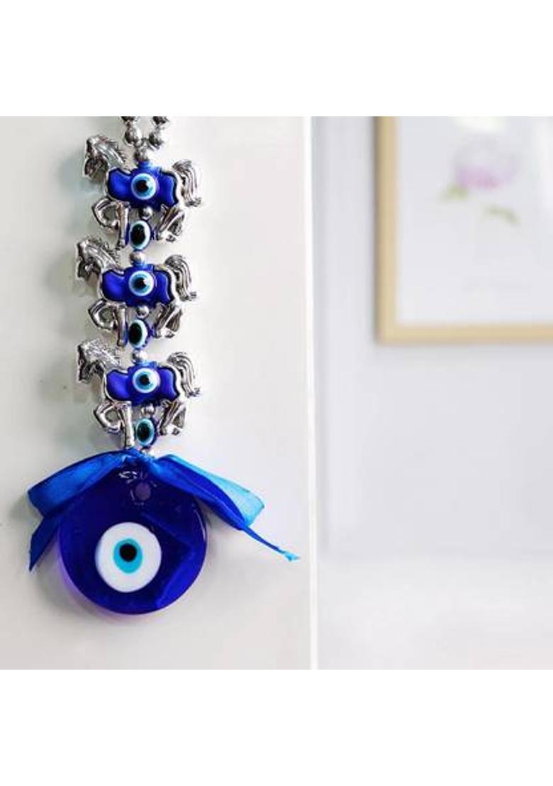 Shubhanjali Evil Eye 3 Horse Hanging for Home Decor Items Car Wall Decor Door Entrance Vastu Decorative Showpiece - 6.5 cm&nbsp;&nbsp;(Glass, Blue) - Indya