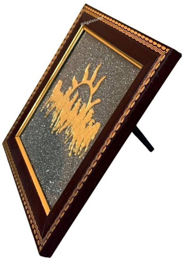 Agatesvibe Golden 7 Horses with Sun Natural Raw Pyrite Frame Decorative Showpiece - 18.5 cm&nbsp;&nbsp;(Wood, Brown) - Indya