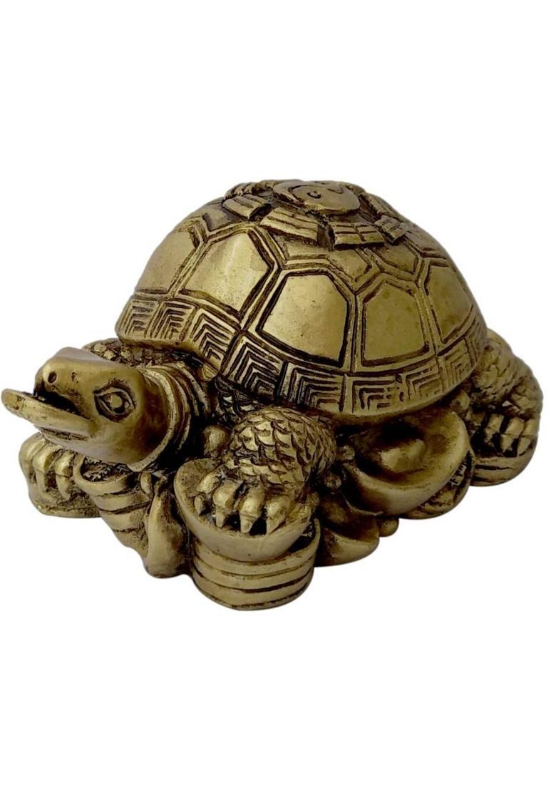 Feng Shui Art Vastu / Ying Yang King Tortoise For Good Luck And Prosperity Decorative Showpiece - 5 cm&nbsp;&nbsp;(Polyresin, Gold) - Indya