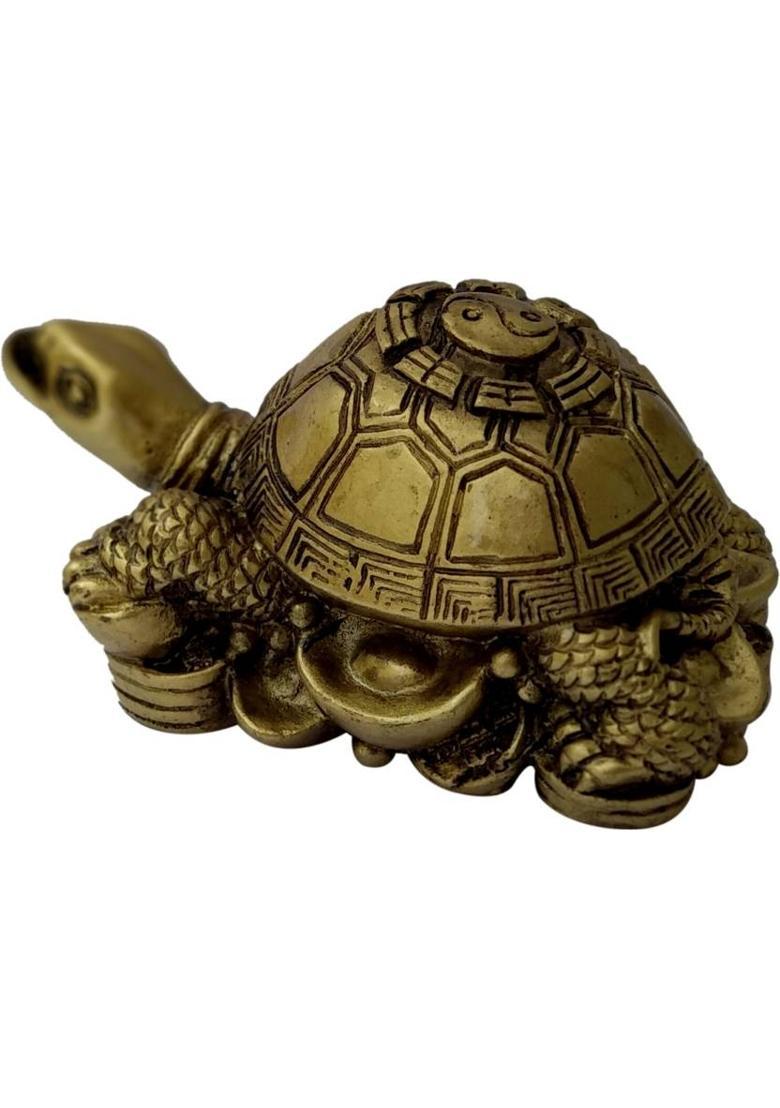 Feng Shui Art Vastu / Ying Yang King Tortoise For Good Luck And Prosperity Decorative Showpiece - 5 cm&nbsp;&nbsp;(Polyresin, Gold) - Indya