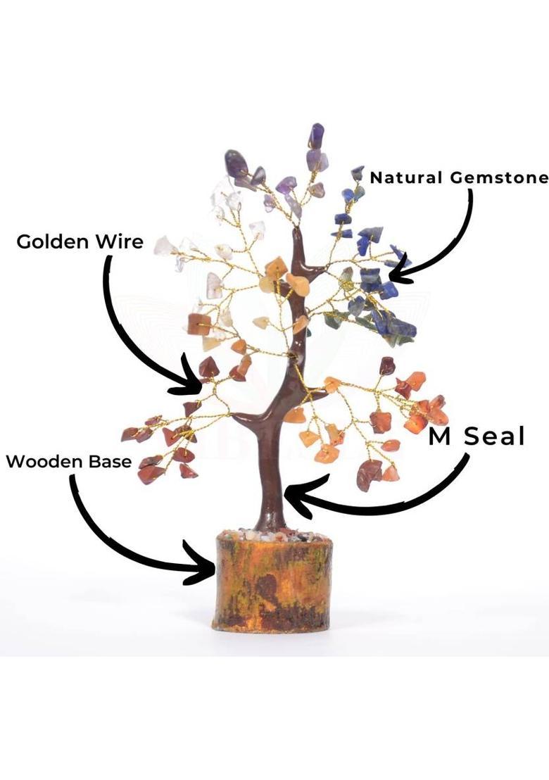 VIBESLE Seven Chakra Tree - Crystal Tree - Gem Tree - Feng Shui - Bonsai Tree Decorative Showpiece - 22 cm&nbsp;&nbsp;(Stone, Multicolor) - Indya
