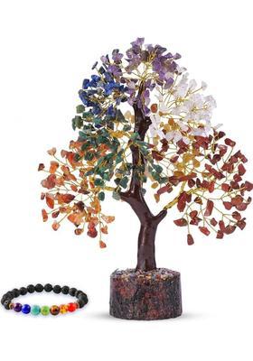VIBESLE Seven Chakra Tree of Life, Crystal Tree for Positive Energy - Feng Shui Tree Decorative Showpiece - 25 cm&nbsp;&nbsp;(Stone, Multicolor)
