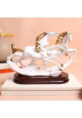 Akebi Resin 3 Running Horse Figure White 7 Inch Feng Shui Items for Good Luck Decorative Showpiece - 13.97 cm&nbsp;&nbsp;(Resin, White)