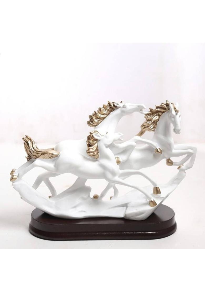 Akebi Resin 3 Running Horse Figure White 7 Inch Feng Shui Items for Good Luck Decorative Showpiece - 13.97 cm&nbsp;&nbsp;(Resin, White) - Indya