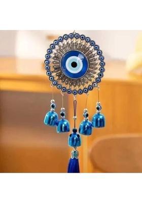 Divine Creations 5-Bell Evil Eye Wind Chime - Classic Design Hanging Ornament for Balcony Decorative Showpiece - 30 cm&nbsp;&nbsp;(Metal, Blue)