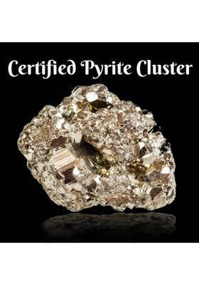 VIBESLE Natural Raw Stone Natural Pyrite, Crystal Cluster Natural Energised Golden Stone Decorative Showpiece - 10 cm&nbsp;&nbsp;(Crystal, Gold)