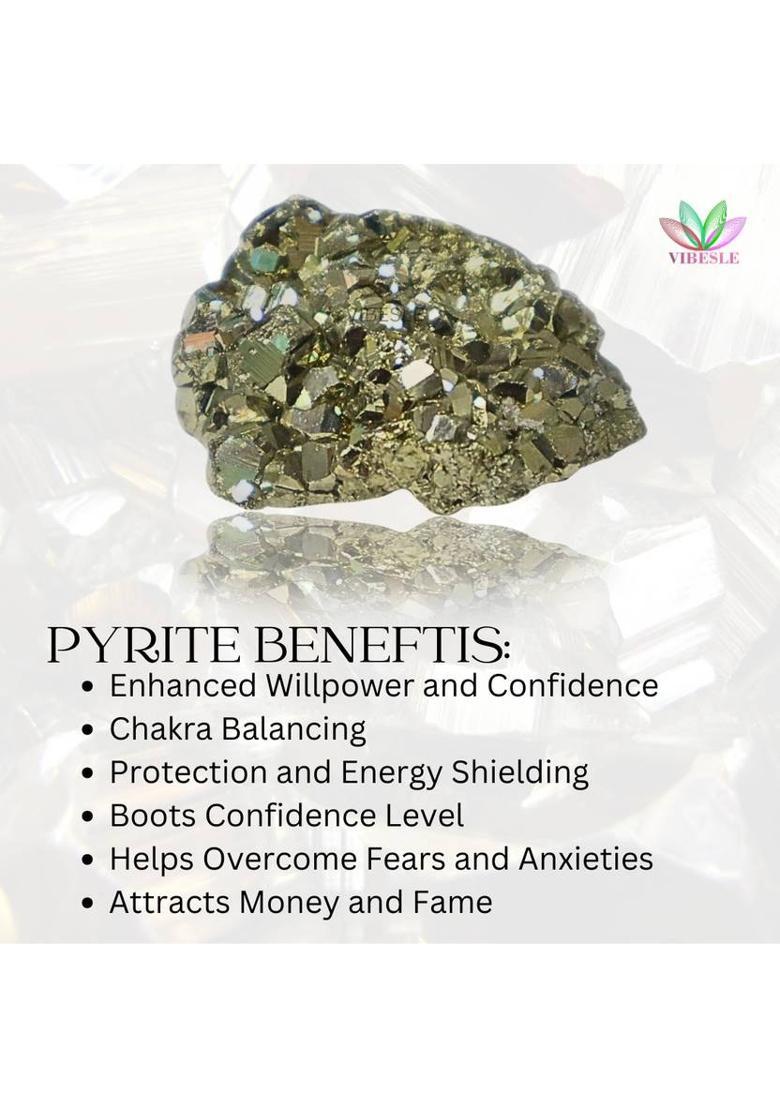 VIBESLE Natural Raw Stone Natural Pyrite, Crystal Cluster Natural Energised Golden Stone Decorative Showpiece - 10 cm&nbsp;&nbsp;(Crystal, Gold) - Indya