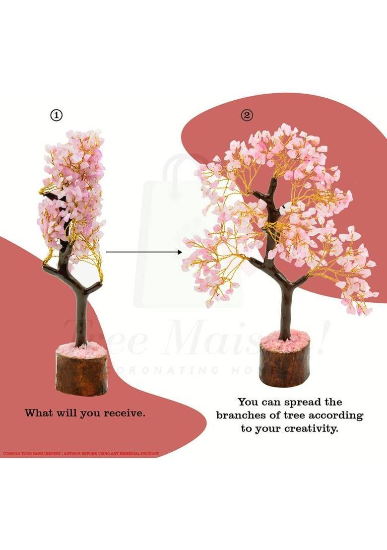 TREEMAISON Vastu Crystal Rose Quartz Tree (300 BEADS) Crystal Showpiece For Home Decor Decorative Showpiece - 26 cm&nbsp;&nbsp;(Crystal, Pink) - Indya