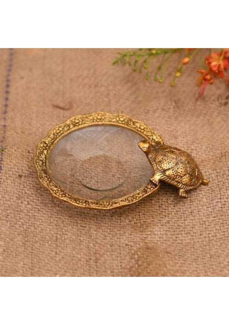 PUCHCHI GLASS FENG SHUI GOLDEN TORTOISE Decorative Showpiece - 3.7 cm&nbsp;&nbsp;(Glass, Gold) - Indya