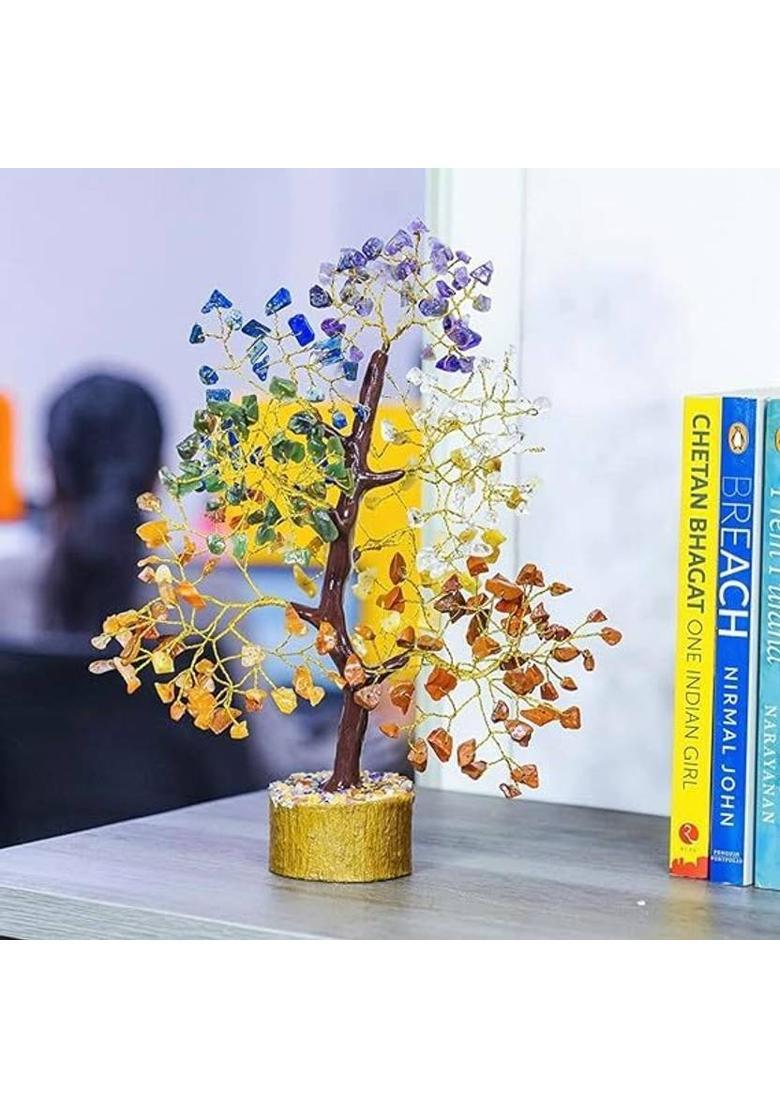 VIBESLE Seven Chakra Crystal Money Tree Feng Shui Bonsai Healing Decorative Showpiece - 25 cm&nbsp;&nbsp;(Stone, Multicolor) - Indya