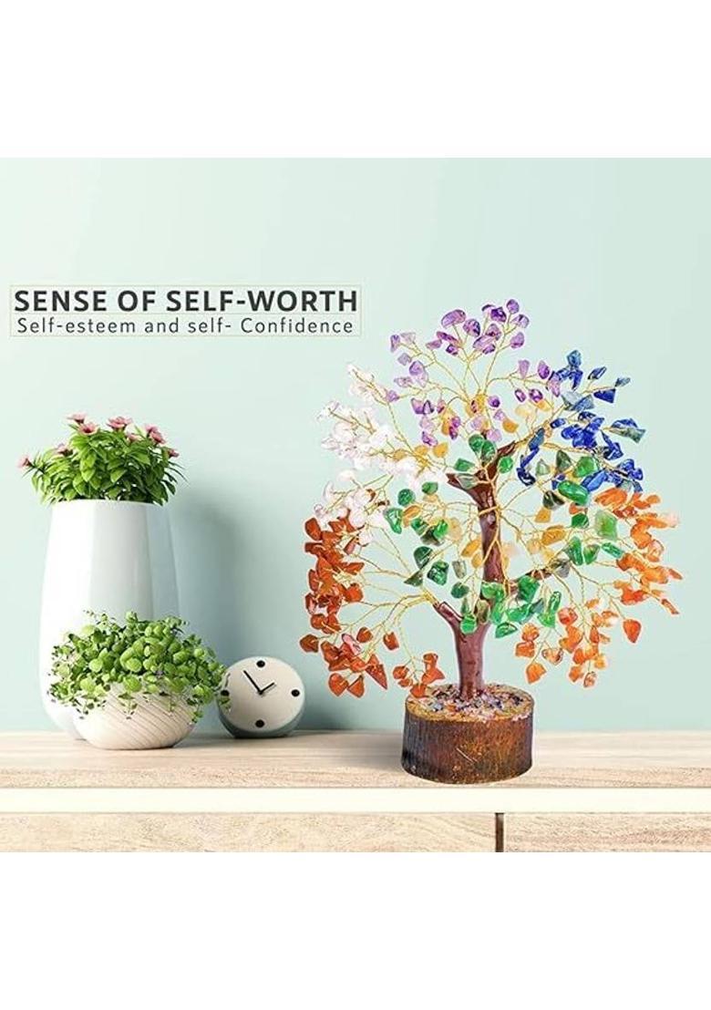 VIBESLE Seven Chakra Crystal Money Tree Feng Shui Bonsai Healing Decorative Showpiece - 25 cm&nbsp;&nbsp;(Stone, Multicolor) - Indya