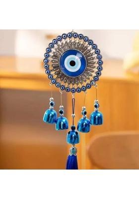 shop fusion 5-Bell Evil Eye Wind Chime - Classic Design Hanging Ornament for Balcony Decorative Showpiece - 12 cm&nbsp;&nbsp;(Glass, Blue)
