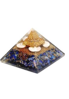 numeroastro Orgone Pyramid Shri Yantra with Lapis Lazuli Crystal Stones for Spiritual Healing (1 Pc) Decorative Showpiece - 7 cm&nbsp;&nbsp;(Crystal, Multicolor)