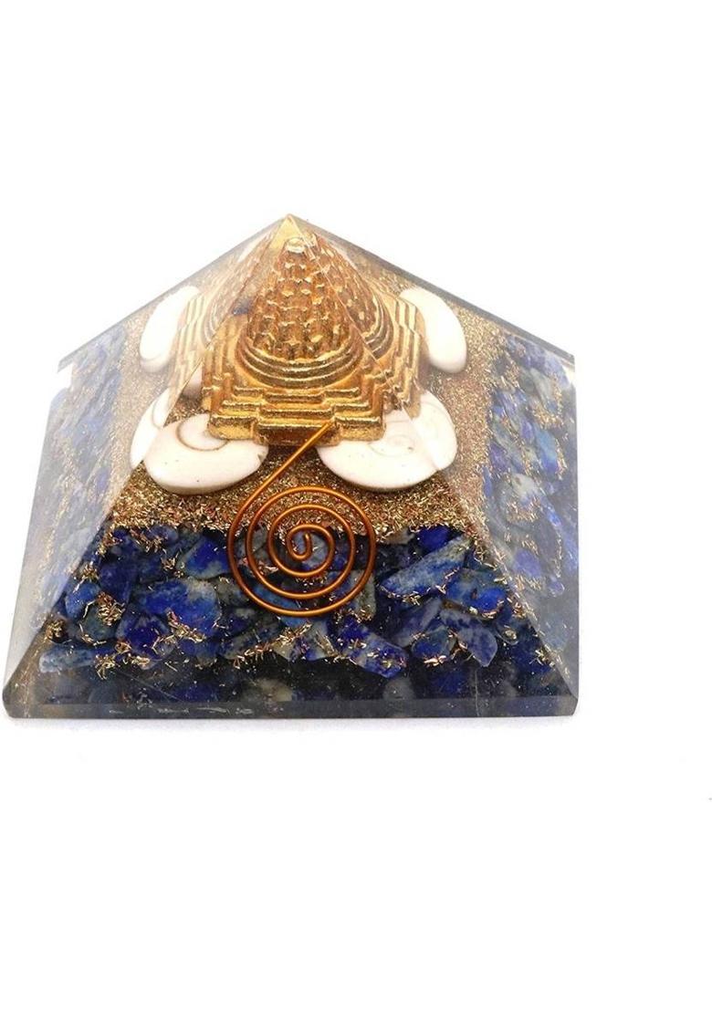 numeroastro Orgone Pyramid Shri Yantra with Lapis Lazuli Crystal Stones for Spiritual Healing (1 Pc) Decorative Showpiece - 7 cm&nbsp;&nbsp;(Crystal, Multicolor) - Indya