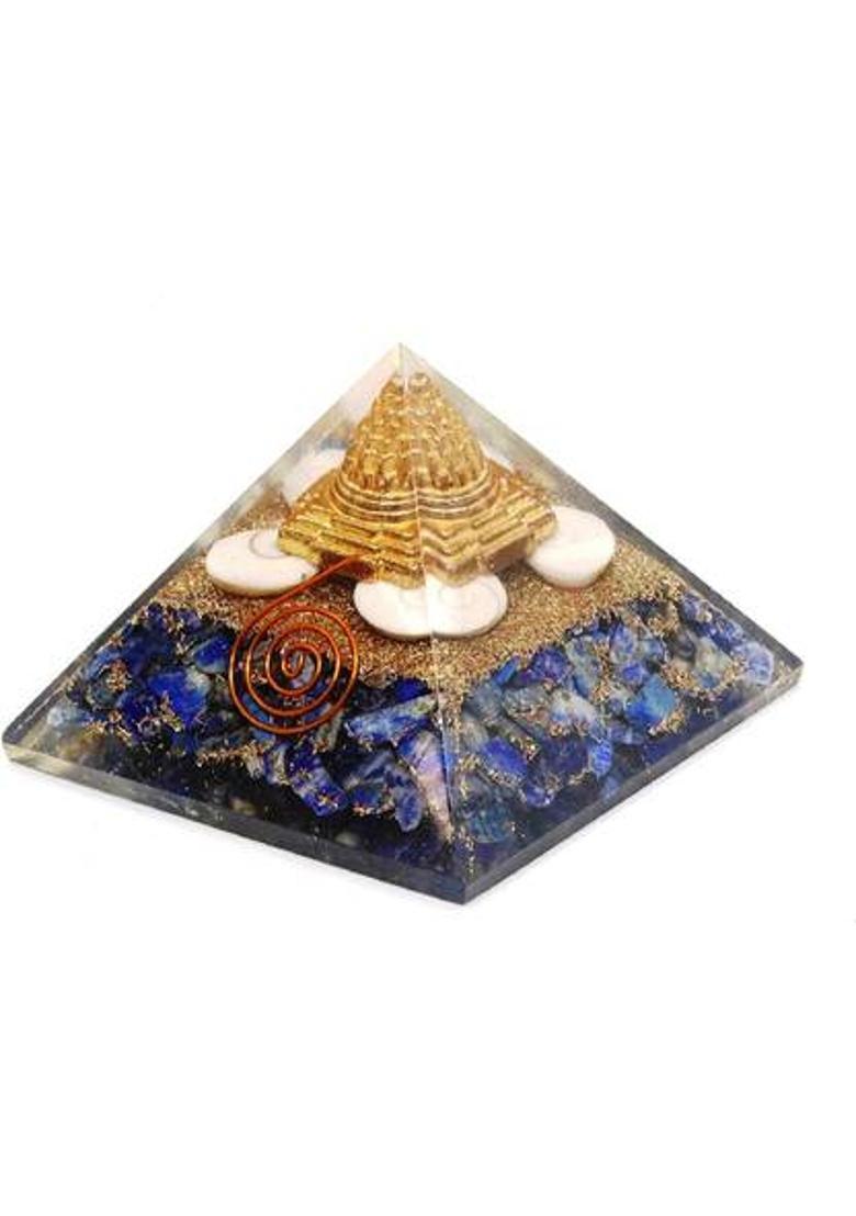 numeroastro Orgone Pyramid Shri Yantra with Lapis Lazuli Crystal Stones for Spiritual Healing (1 Pc) Decorative Showpiece - 7 cm&nbsp;&nbsp;(Crystal, Multicolor) - Indya