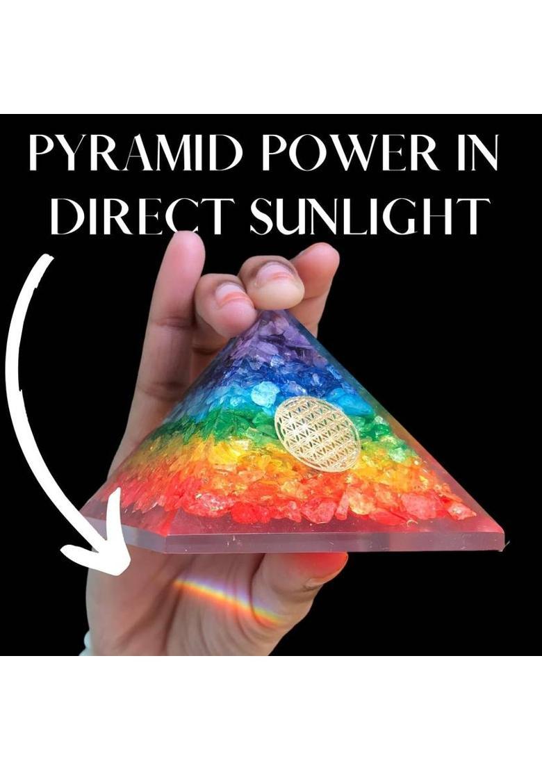 VIBESLE Combo of Seven Chakra Crystal Tree & 7 Chakra Orgone Orgonite Pyramid Money Tree Decorative Showpiece - 25 cm&nbsp;&nbsp;(Stone, Multicolor) - Indya