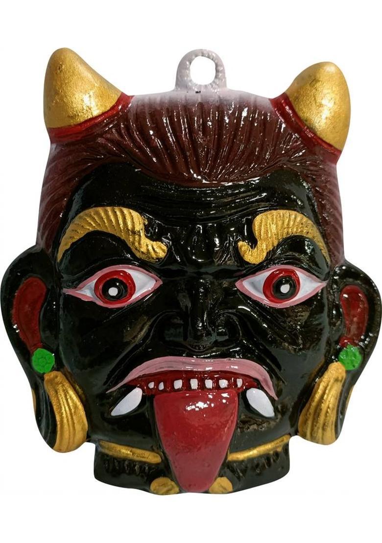Dev Samagri Metal Black Nazar Battu Wall Hanging Face Mask Protection from Evil Eyes Decorative Showpiece - 14 cm&nbsp;&nbsp;(Metal, Black) - Indya