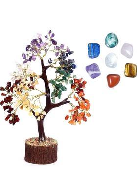 VIBESLE 7 Chakra Tree of Life & Tumble Stone, Artificial Feng Shui Money Tree Decorative Showpiece - 25 cm&nbsp;&nbsp;(Stone, Multicolor)