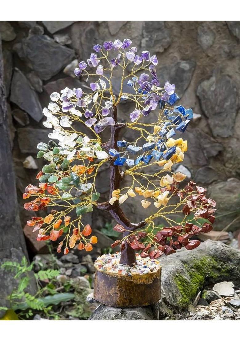VIBESLE 7 Chakra Tree of Life & Tumble Stone, Artificial Feng Shui Money Tree Decorative Showpiece - 25 cm&nbsp;&nbsp;(Stone, Multicolor) - Indya