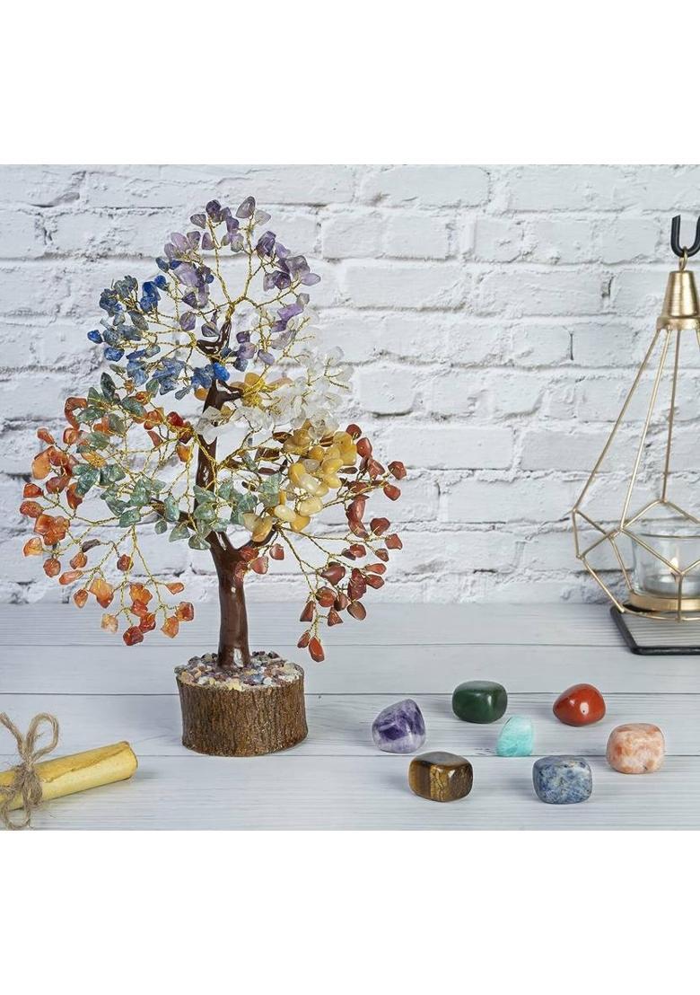 VIBESLE 7 Chakra Tree of Life & Tumble Stone, Artificial Feng Shui Money Tree Decorative Showpiece - 25 cm&nbsp;&nbsp;(Stone, Multicolor) - Indya