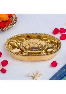 Extreme Karigari Brass Feng Shui Vastu Tortoise with Plate Idol Decorative Showpiece - 1 cm&nbsp;&nbsp;(Brass, Gold)