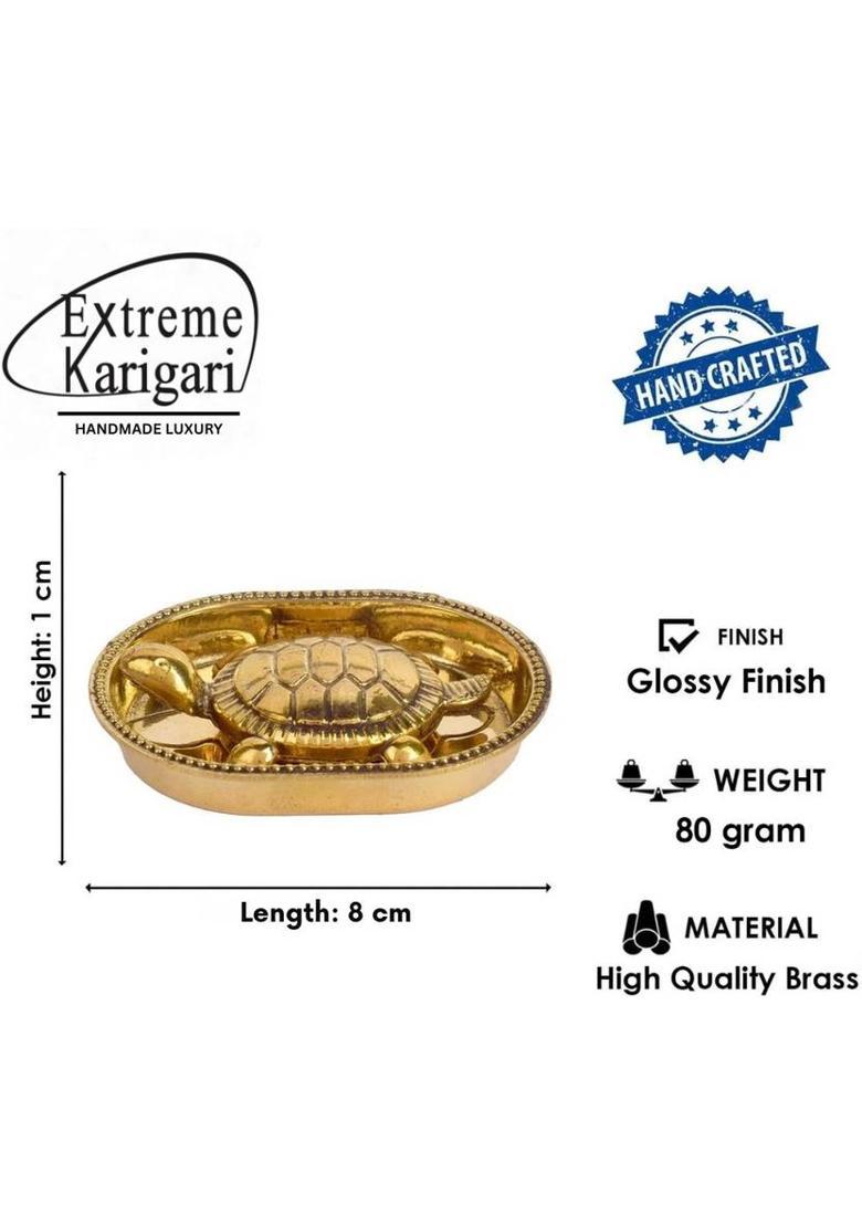Extreme Karigari Brass Feng Shui Vastu Tortoise with Plate Idol Decorative Showpiece - 1 cm&nbsp;&nbsp;(Brass, Gold) - Indya