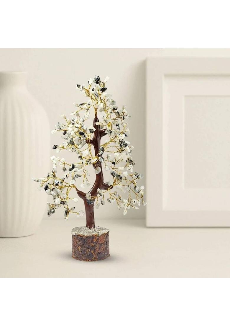 Calminds Rainbow Moonstone Crystal Tree Protection from Negativity Decorative Showpiece - 22 cm&nbsp;&nbsp;(Wood, White) - Indya
