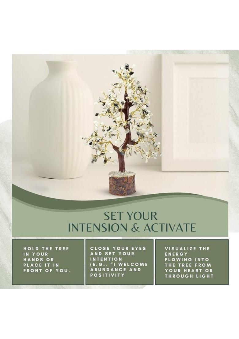 Calminds Rainbow Moonstone Crystal Tree Protection from Negativity Decorative Showpiece - 22 cm&nbsp;&nbsp;(Wood, White) - Indya
