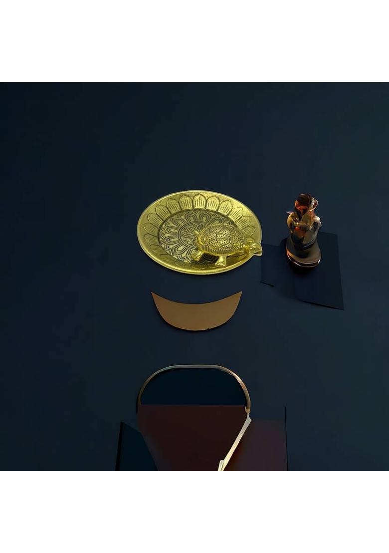 Nineteenth july Jewels ADF -Feng Shui Panchdhatu Tortoise with Plate Vastu Wealth, Money, Good Luck Decorative Showpiece - 6.5 cm&nbsp;&nbsp;(Brass, Gold) - Indya