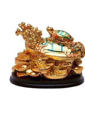 Feng Shui Art Vastu / Dragon Tortoise With Child for Health and Happyness Decorative Showpiece - 7 cm&nbsp;&nbsp;(Polyresin, Gold)